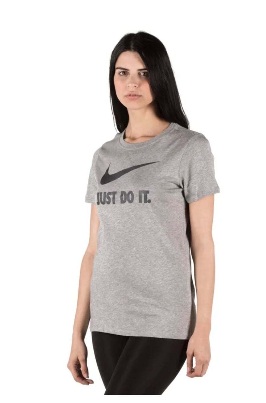 Womens Nike gray crew neck Shirt With Black Swoosh "Just Do It" Sz S